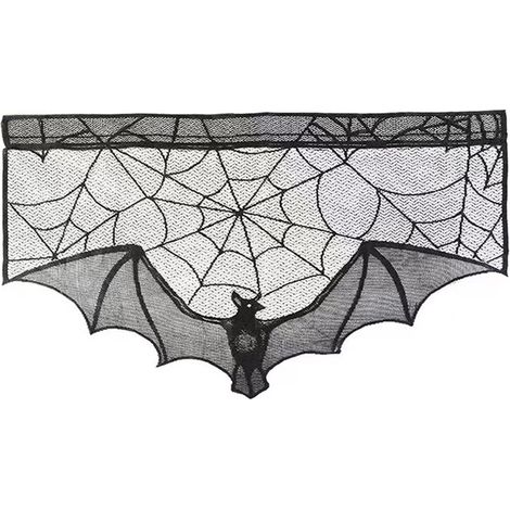 Rideau chauve-souris d'Halloween en dentelle, couvre-porte noir, polyester léger, décoration de fête et d'Halloween (1/4)