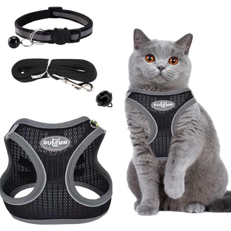 Harnais pour chat réglable avec laisse et collier réfléchissants, ensemble confortable en maille respirante pour la marche et l'entraînement (1/5)