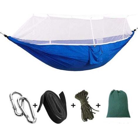 Hamac d'extérieur portable avec moustiquaire, hamac de voyage léger double/simple, hamac de camping 260 x 140 cm-bleu (1/4)