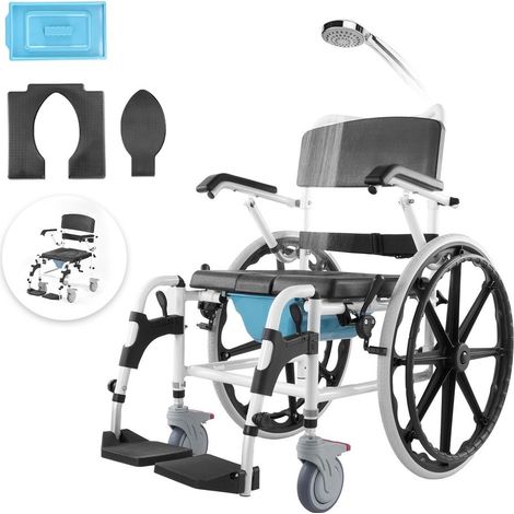 Fauteuil Roulant de Douche Chaise de Salle de Bain Réglable en Aluminium 6061 avec Freins Siège 440 mm Charge 136 kg (1/5)
