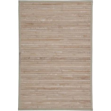 Tapis de sol antidérapant - JUANIO - Effet lavé - Bambou 2.2 mm - Lot de 2 - Rayures beige 90x60 cm (1/4)