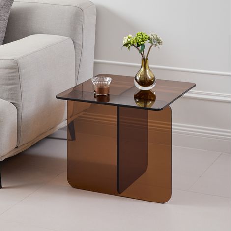 Beistelltisch 45 x 45 x 41 cm aus braunem Sicherheitsglas, platzsparend – MEUBLIV (1/5)
