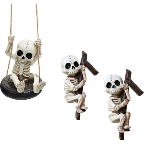 Ornement de crâne en résine, 3 pièces, figurine de squelette