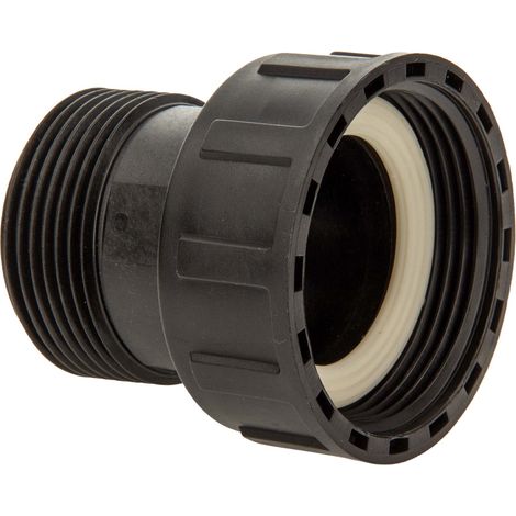 tecuro Verschraubung mit Überwurfmutter 1 1/2 Zoll x AG 1 1/4 Zoll, Dichtung EPDM, PP schwarz (1/5)