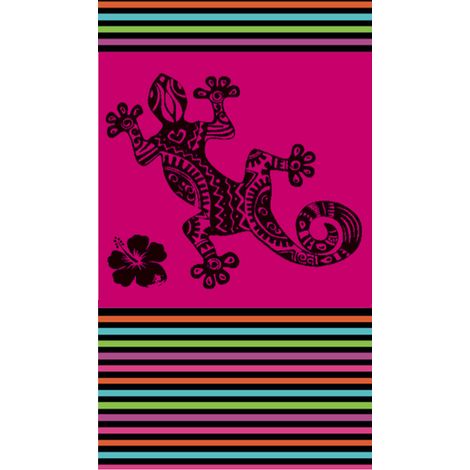 Telo Mare Jacquard In Spugna Disegno Geko Multistripe Colore Fucsia