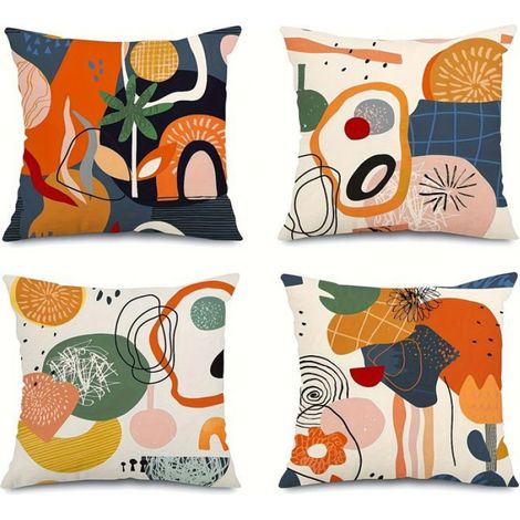 Lot de 4 housses de coussin à motif abstrait,en mélange de lin,pour canapé,chambre,alon,décoration d'intérieur (coussin non inclus) (1/5)