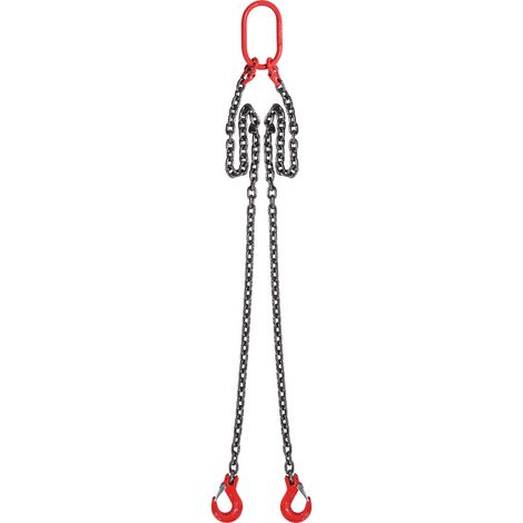 Mophorn Imbracatura a catena di sollevamento a 2 gambe con ganci, 8 mm x 150 cm, capacita di carico sicura 2993 kg, grado 80, per carrello elevatore, paranco a motore, banchina, cantiere, fabbrica
