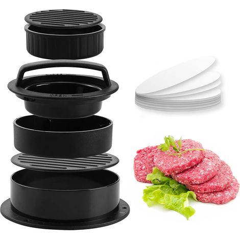 Presse à burger 3 en 1 + 100 papiers antiadhésifs – moule à steak haché en ABS pour barbecue