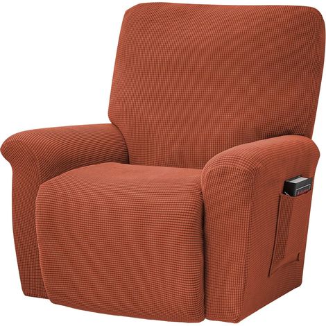 Housse de Canapé Recliner, 4 pièces, Housse Elastique pour Fauteuil Inclinable, Fauteuil de Relaxation et de Massage (Rouge Brique) (1/5)