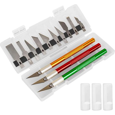 Lot de 3 Cutters pour Bricolage Art Work Cutting, Scalpel avec 10 Lames de Rechange, Couteau de Sculpture pour Film de Fenêtre (1/5)
