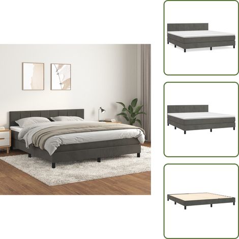 The Living Store Giroletto a Molle con Materasso Grigio Scuro 160x200 cm Velluto - Materasso a molle insacchettato