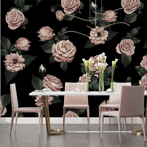 Papier Peint Floral - Roses Romantiques Vintage - 150 x 250 cm (1/2)