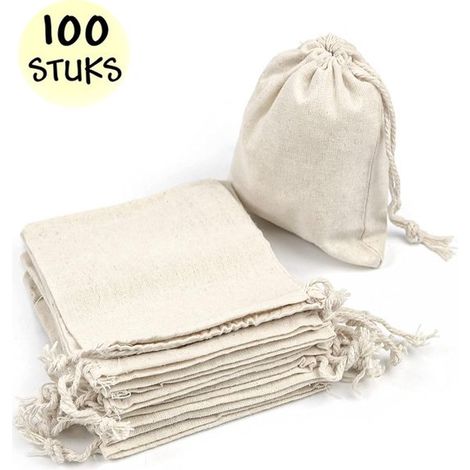Bolsas de algodón, 100 unidades, 8x10 cm, Con cordón ajustable, Bolsas de tela para manualidades, Bolsa de tela para materiales de pintura (1/5)