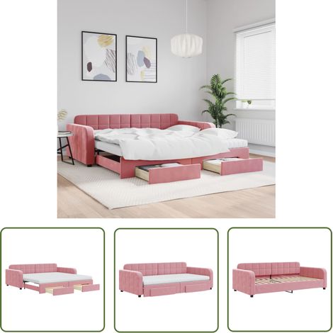 vidaXL Tagesbett Ausziehbar mit Schubladen Rosa 100x200 cm Samt (1/5)