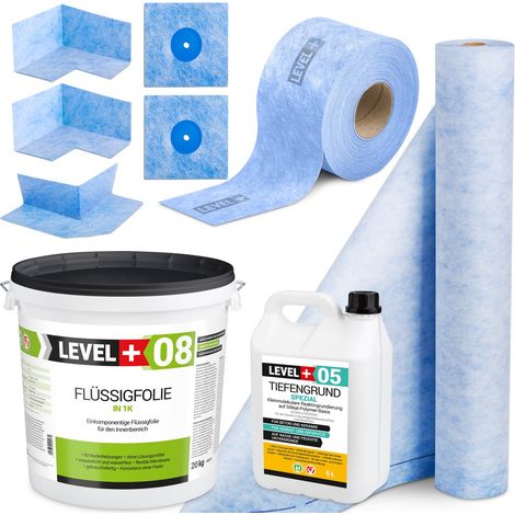 LEVEL+ Dichtset für Duschabdichtung Bad Dichtband Flüssigfolie 20kg SET39 (1/5)