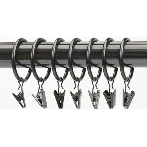 Lot de 10 crochets en métal pour tringle à rideau en filet, crochets avec clips suspendus 25 mm Noir (1/4)