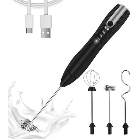 Mousseur à lait portable rechargeable à 3 vitesses, mixeur puissant avec 3 têtes de café, mini mousseur pour café, smoothies, œufs et plus encore (1/5)