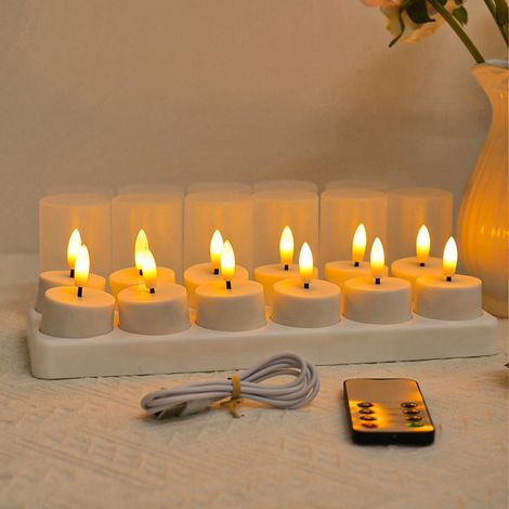 Bougies chauffe-plat rechargeables, lot de 12. Rechargeables - 12 - Avec télécommande pour tasse. (1/5)