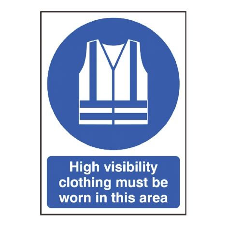 Panneau obligation, avec pictogramme : Gilet de sécurité haute visibilité obligatoire "High Visibility Clothing Must Be ( Prix pour 1 )