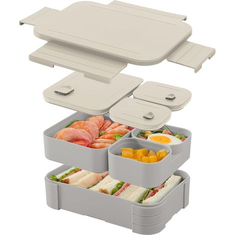 Graue, unterteilte Lunchbox für Schüler, mikrowellengeeignet, für Büroangestellte, luftdichter Obstbehälter (1/5)