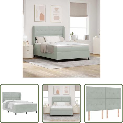 Matratze - Boxspringbett mit Matratze Hellgrau 190 x 140 cm Samt (1/5)