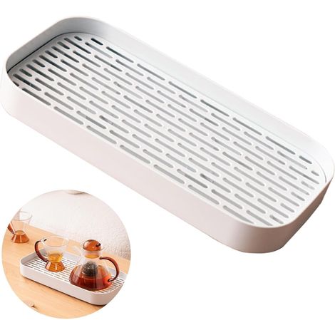 CCYKXA 2-Piece Dish Drainer, 2-Tier Dish Drainer, Drip Tray Holder, Removable Double Layer for Cutlery and Cups to Drain Water (33 x 16 x 4 cm) (1/5)