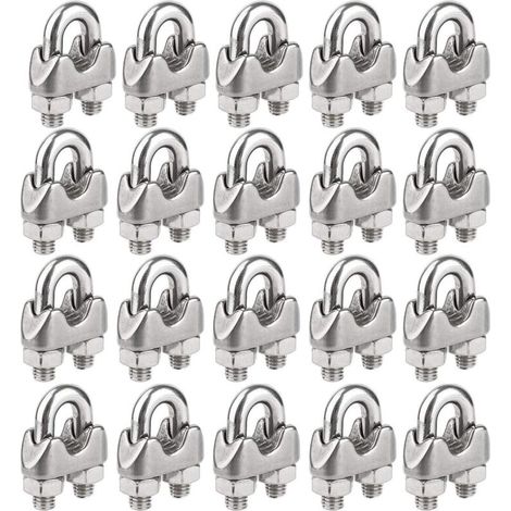 Lntyq Lot de 20 serre-câbles M5 en acier inoxydable pour fixation de câbles en U pour câbles de gréement et câbles de tension (Ø 5 mm)