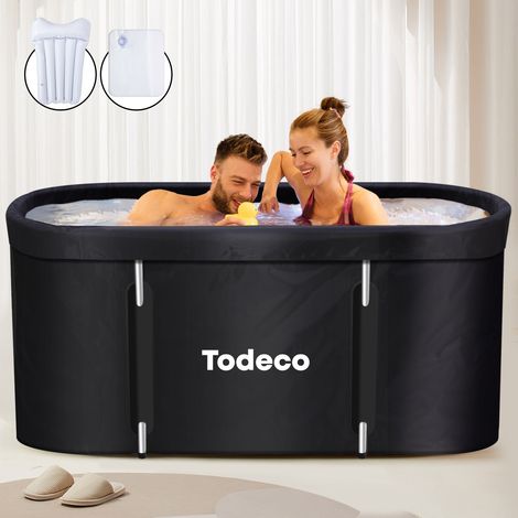 Faltbare Badewanne für Erwachsene - Tragbar Mit Metallrahmen 140x57x57cm, Große Familie SPA, Mobile Spa-Badewanne für Dusche, Heißes Bad, Eisbad - Schwarz