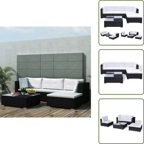 5-tlg. Garten-Lounge-Set mit Kissen Poly Rattan Schwarz - Gartenmöbel - Loungesessel - Rattan Möbel - Outdoor Sofa - Esszimmergarnituren (1/5)