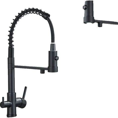 Grifo de cocina, doble manija, giratorio 360 grados, negro. (1/2)