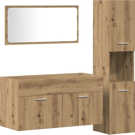 Maison Exclusive - 3-tlg. Badmöbel-Set Artisan-Eiche Holzwerkstof