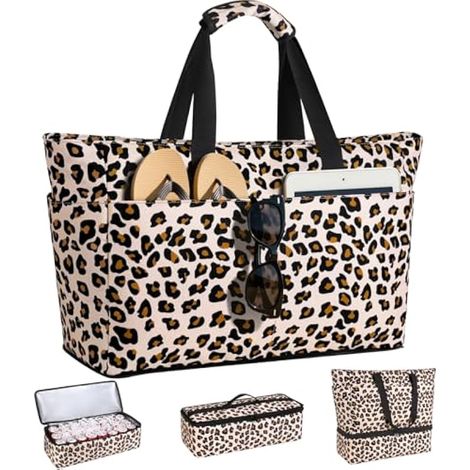 Sac de plage avec glacière pour femmes et hommes, 49L grand cabas familial avec compartiment isotherme amovible, imperméable et anti-sable avec fermeture éclair, sac pliable et léger pour plage, pisci