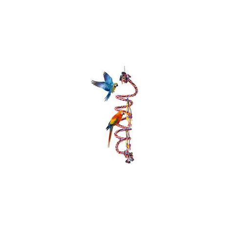 Juguetes para pájaros grandes: columpio de cuerda de algodón resistente de 279 cm (110''), juguetes colgantes en espiral con campana y acrílico para guacamayos, cacatúas y loros grises. Juguetes de en