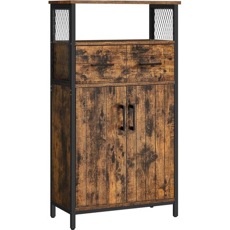 Vasagle – Buffet de rangement industriel en bois marron rustique et métal noir – Tiroir et étagère réglable – Dimensions 60x30x108 cm – Capacité 30 kg (1/5)