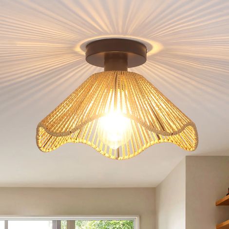 Ganeed Boho Rattan Ceiling Light Fixture, Mini Rattan Chandelier Lighting Fixture, Hand Woven Ceiling Light Fixtures for Hallway Bedroom Kitchen Entryway Living Room (Light Brown) (1/5)