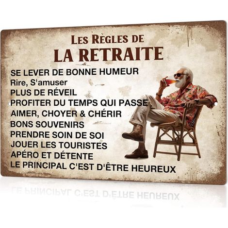 Plaque Alu Retraité Murale Métal – Panneau Humour « Les Règles de la Retraite » – Décoration Vintage pour Maison, Salon, Terrasse, Cadeau Retraite Homme (1/5)