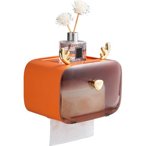 Lot Porte-Rouleau de Papier Toilette Étanche, Corne de Cerf Mignonne Fenêtre Transparente Réglable, Support de Mouchoir Suspendu Fixation Murale Orange
