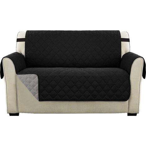 Housse Réversible Double Face Pour Canapé Matelassé, Luxury Extra, Doux, À L'eau Avec Sangles De Fixation Élastiques,(Canapé 2 Places, Noir) (1/5)