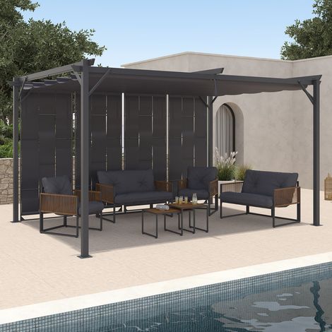 Tejido pérgola de lamas techo retráctil 3x4 M 4 secciones modulares gris antracita