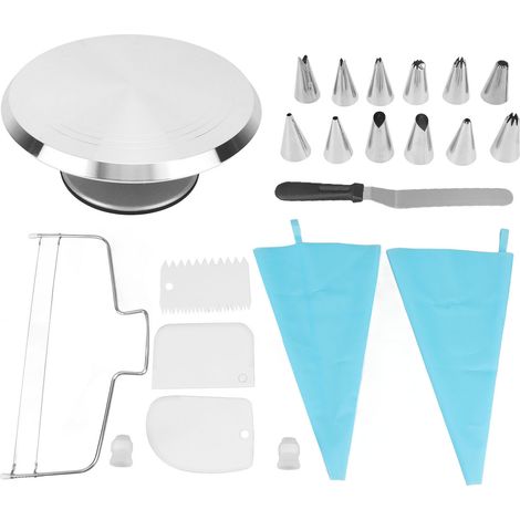 Kit de Décoration de Gâteaux 22 Pièces, Plat Tournant 30 cm en Alliage d'Aluminium, Spatule à Glaçage, Poche à Douille, Embouts en Acier Inoxydable (1/5)