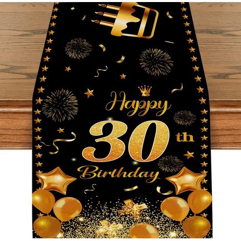 Tischläufer 30. Geburtstag Schwarz Gold 180x35cm für Damen & Herren