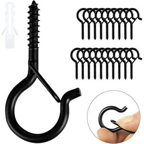Piton à Visser Noir 30 Pièces Crochet à Visser Charge Lourde Avec Boucle de Sécurité Crochet de Plafond Bois Pour Suspendre des Paniers à Plantes, des Mangeoires à Oiseaux, des Lanternes,Tasse (1/4)