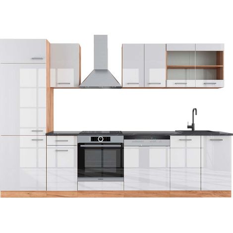 Küchenzeile R-Line, Weiß Hochglanz/Goldkraft Eiche, 300 cm , AP Anthrazit, Vicco (1/5)