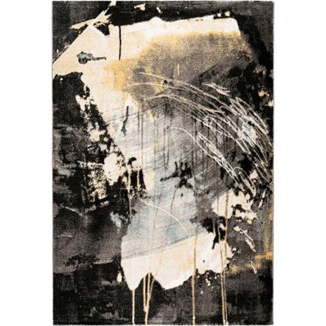 Tapis salon et chambre 80x150 jaune et gris rectangle tissé motif abstrait FUNALA