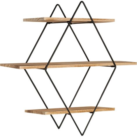 Idmarket – Étagère murale losange 3 niveaux bois naturel et métal noir – Dimensions 50x50x19cm – Fixation murale incluse – Design moderne