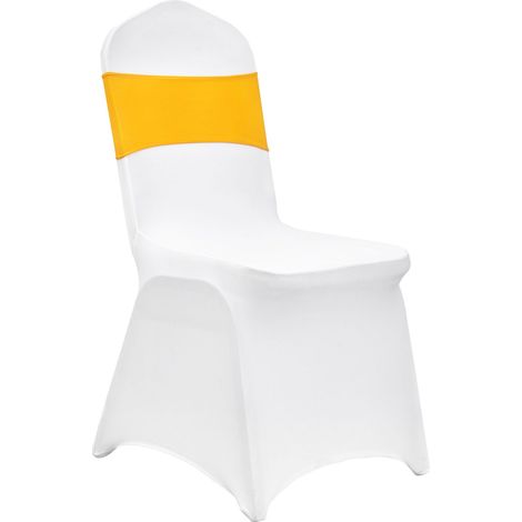Stretch-Spandex-Überzüge für Klappstühle, 50er-Packung mit Bändern, abnehmbare und waschbare Bezüge, universeller Schutz für Hochzeiten, Partys, Bankette, Empfänge und Mahlzeiten (gold und weiß) (1/5)