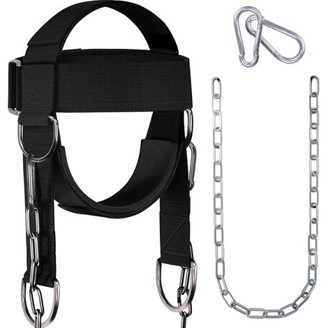 Casco de levantamiento de pesas con cuello ajustable y cadena de acero de 81 cm, compatible con discos de peso para atletas. (1/5)