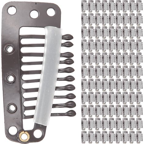 100pinces clips à cheveux 10 dents acier inoxydable DIY extension capillaire marron (1/5)