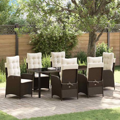 Garten Essgruppe mit Kissen 7 pcs Braun Poly-Rattan (1/5)