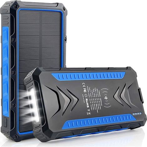 Batterie externe solaire 36 000 mAh avec charge sans fil Qi, 2 ports USB et 1 port USB-C (charge rapide), étanche IP66, chargeur de secours pour camping